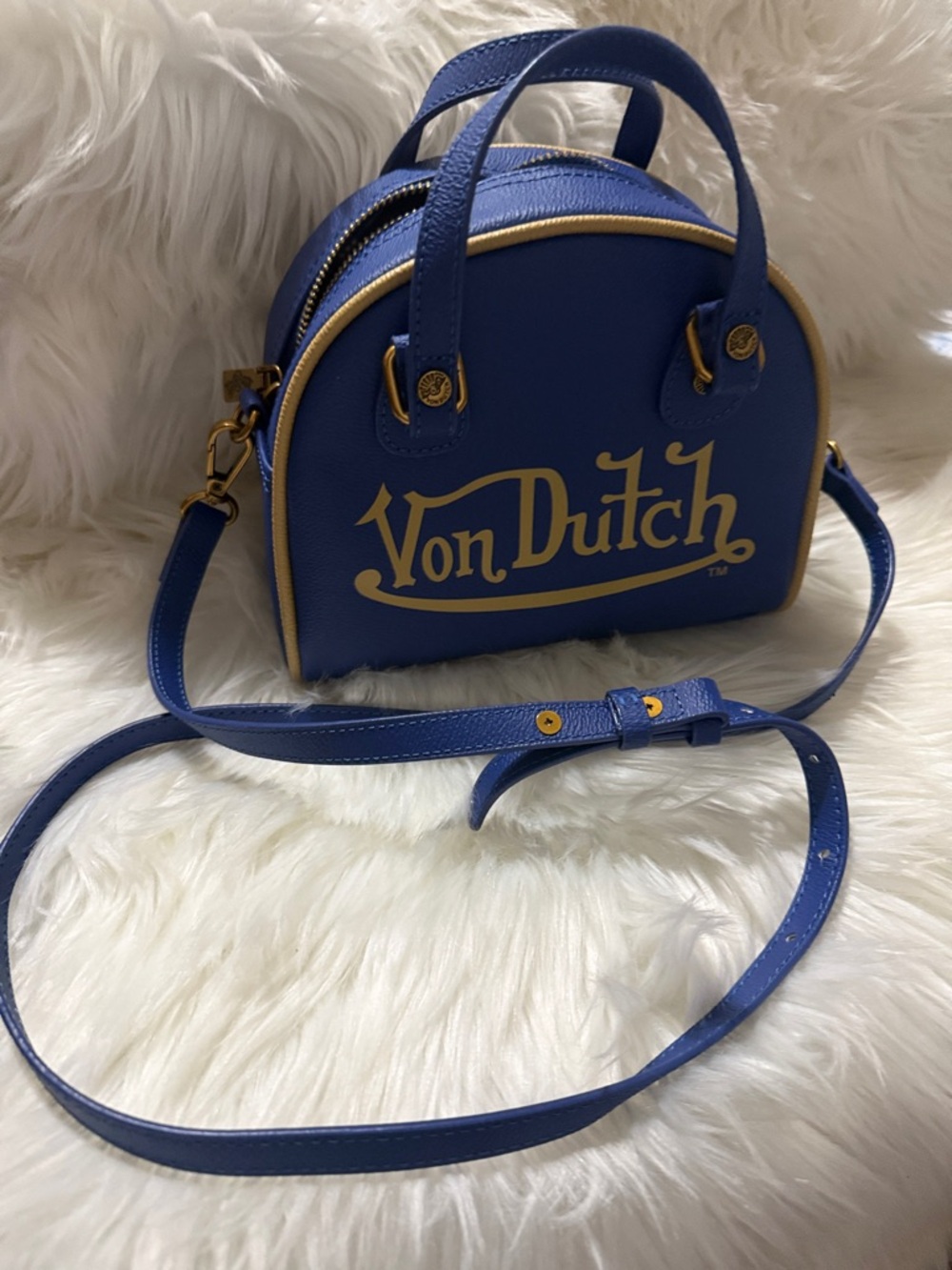 Von Dutch Royal Blue Dome Crossbody with Gold Accents